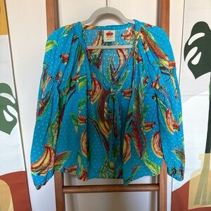 FARM Rio Women's Vibrant Blue and Red Tropical Blouse